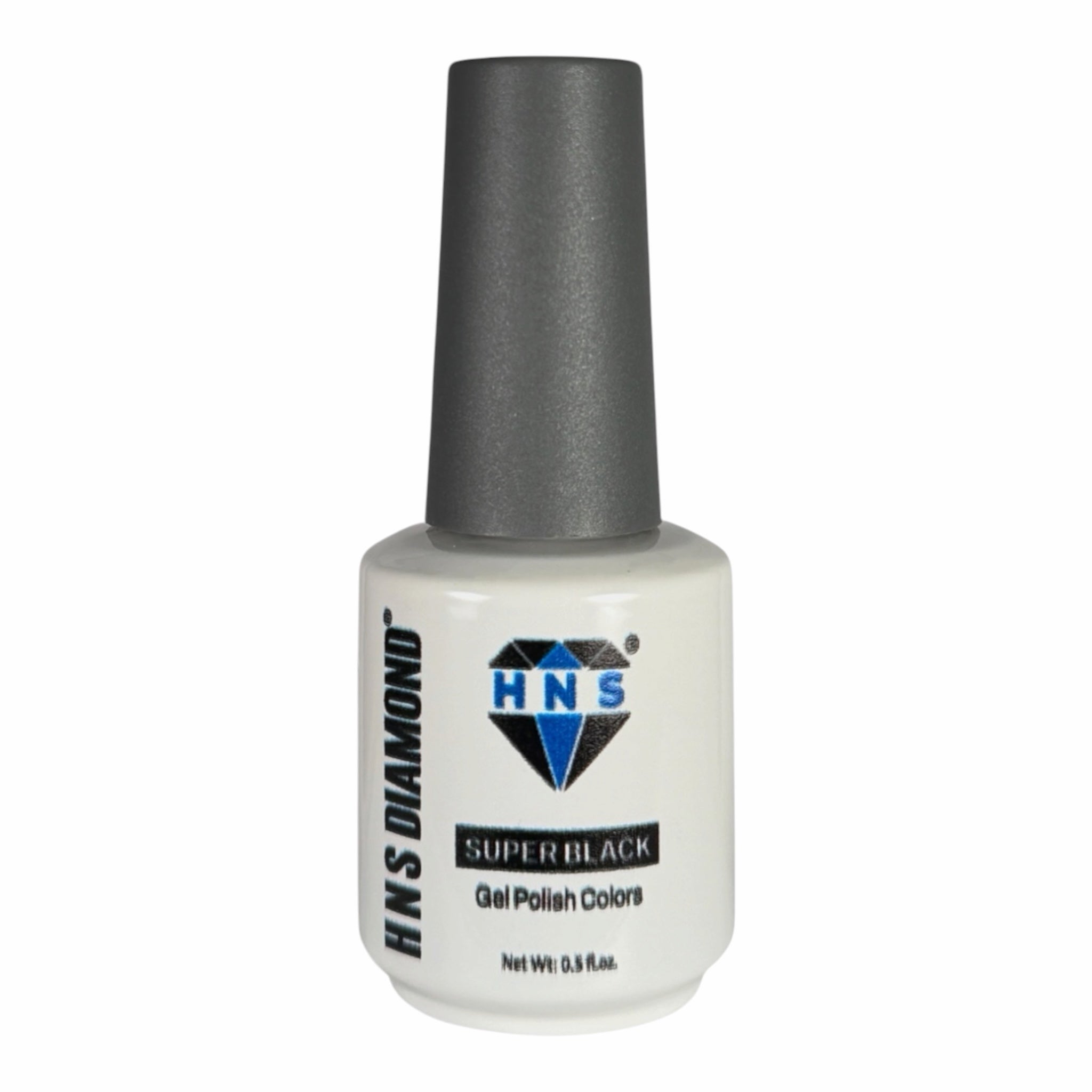 My Store HNS DIAMOND Super Black gel nail polish bottle with a grey cap for professional salon or home use.
